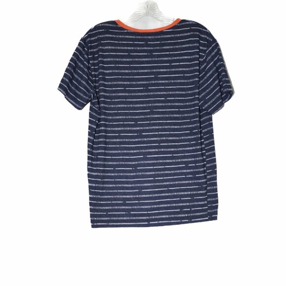 Carbon Mens Blue Orange T-Shirt Striped Short Sleeve V-Neck Chest Pocket Size M - Picture 4 of 4